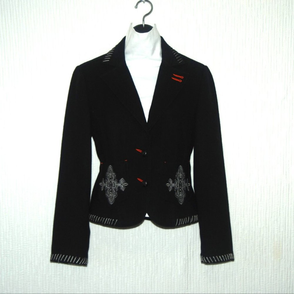 FILLMORE Black Wool Hand Tooled Garment Jacket Blazer Size 4